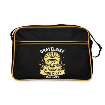 Gravel Bike Skull – Ride Dirty Stay Happy - Retro Bag - black/gold - Front
