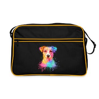 Jack Russell Terrier Aquarell Illustration - Retro Tasche - Schwarz/Gold - Vorne