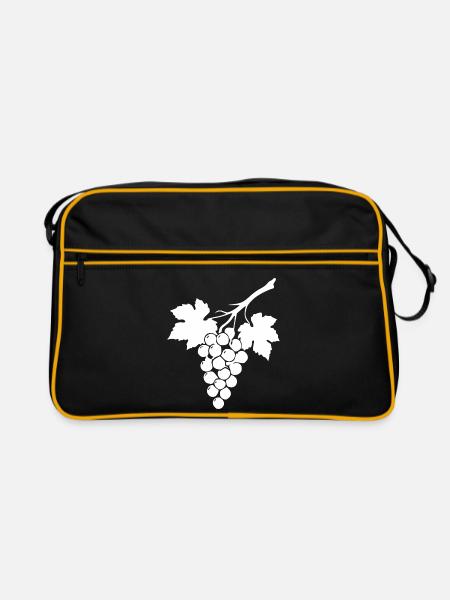 Weiße Weinrebe Weintrauben Geschenk Weintrinker - Retro Tasche - Schwarz/Gold
