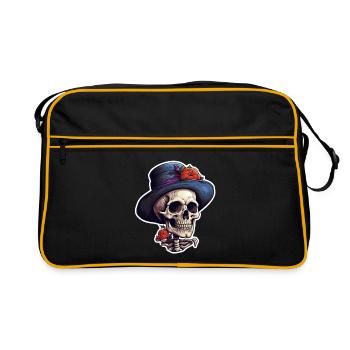 Crâne d’Halloween avec chapeau haut de forme - Sac Retro - noir/or - Devant