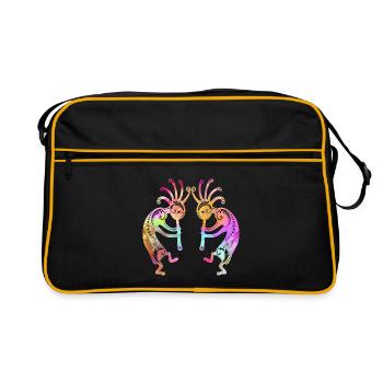 Jumeaux Kokopelli amérindiens avec ornements 2 - Sac Retro - noir/or - Devant