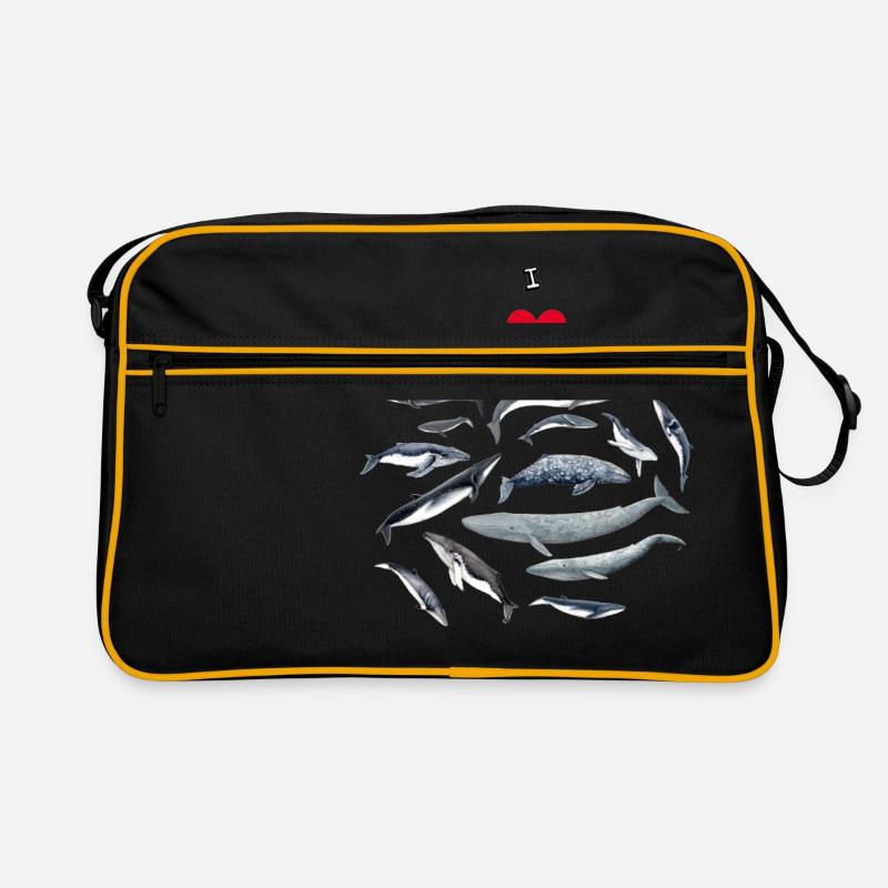 Wale lieben - Ich liebe Wale - Baleines - Retro Tasche - Schwarz/Gold