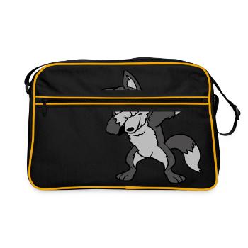 Dabbing Dab Siberian Husky Hund Wolf Tanzen - Retro Tasche - Schwarz/Gold - Vorne