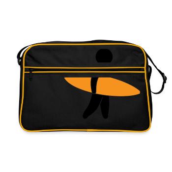 Un surfeur avec sa planche de surf - Sac Retro - noir/or - Devant