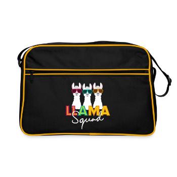 Llama Squad No-probllama Tierliebhaber Geschenkidee - Retro Tasche - Schwarz/Gold - Vorne
