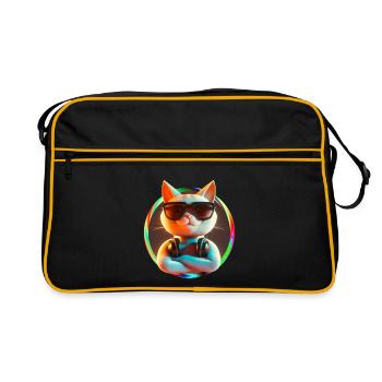 Katze Brille Turntable DJ Disco Club Kopfhörer - Retro Tasche - Schwarz/Gold - Vorne