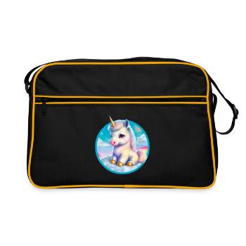 Bébé licorne assis dans les nuages - Sac Retro - noir/or - Devant