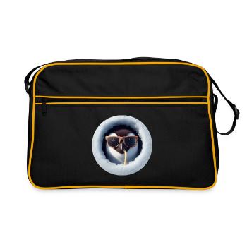 Pingouin avec des lunettes de soleil et de la paille à travers la glace - Sac Retro - noir/or - Devant