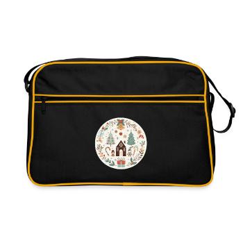 Christmas illustration with house and fir trees - Retro Bag - black/gold - Front