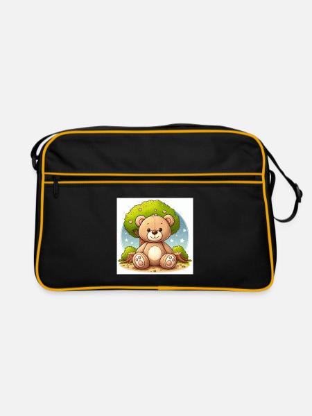 Teddy bear in front of a tree - Retro Bag - black/gold - Front