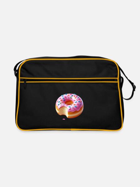 Zuckersüßer Pinkdonut mit Streuseln - Retro Tasche - Schwarz/Gold - Vorne