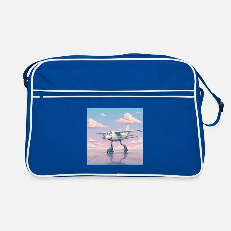 Flugzeug auf Rollschuhen mit einem Lächeln Retro Tasche