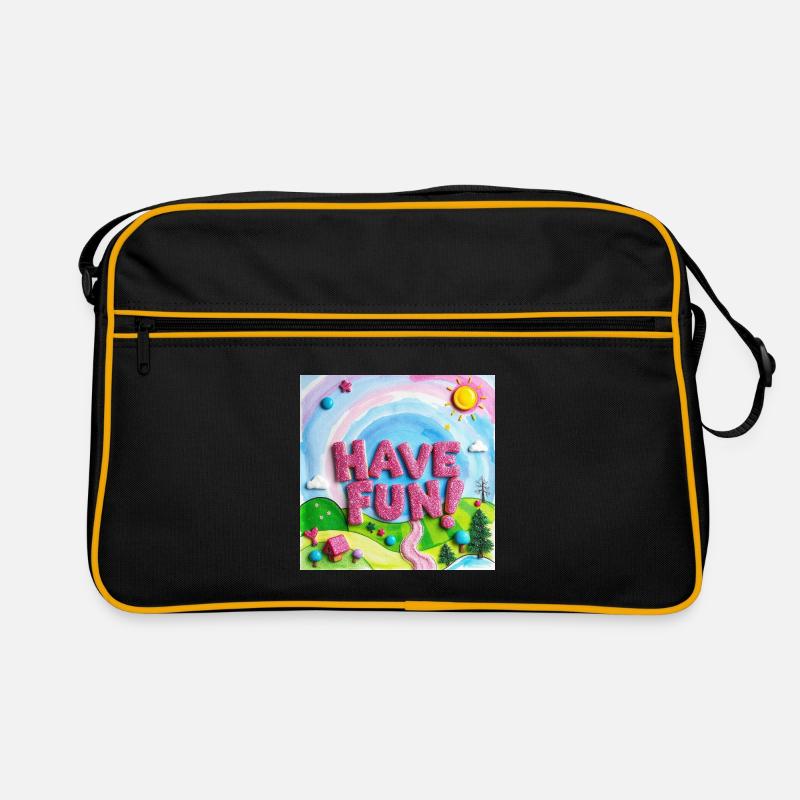 Fröhlicher Süßigkeitenwald Viel Spaß! -Text - Retro Tasche - Schwarz/Gold