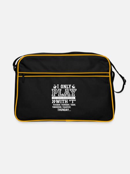 Lustige Schlagzeuger T-Shirt Tage beginnend mit T Geschenk - Retro Tasche - Schwarz/Gold - Vorne