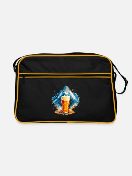 Bière au sommet de la montagne Aquarelle - Sac Retro - noir/or - Devant