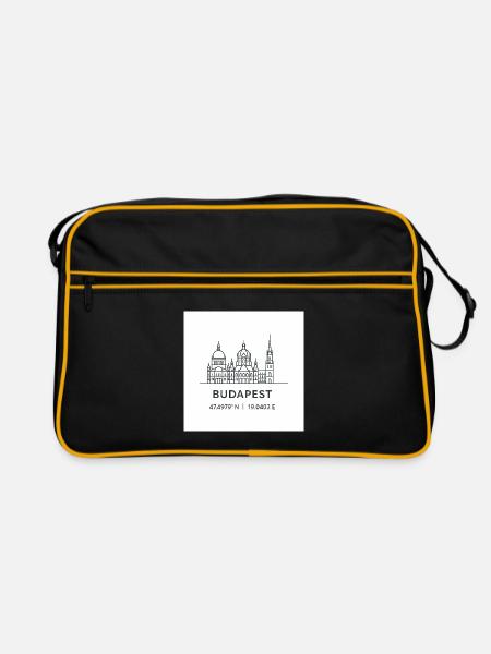 Budapest Line Art Silhouette Landmark - Retro Bag - black/gold - Front