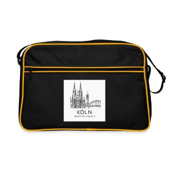 Köln Linienkunst Silhouette Wahrzeichen - Retro Tasche - Schwarz/Gold - Vorne