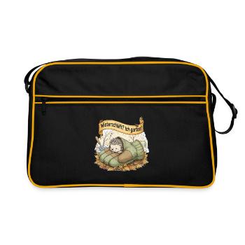 Hedgehog sleeps in gardening glove "Hibernating? Ic - Retro Bag - black/gold - Front