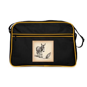 Donkey and Feather Sepia Sketch - Retro Bag - black/gold - Front