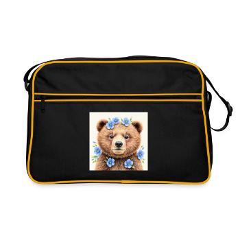 Modèles ours fleurs bleues  - Sac Retro - noir/or - Devant