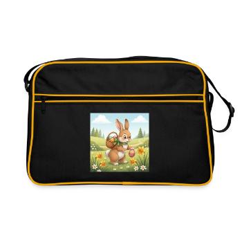 Lapin de Pâques avec panier et œufs - Sac Retro - noir/or - Devant