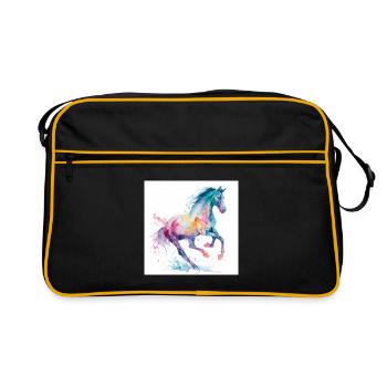 Rainbow Watercolor Horse - Retro Bag - black/gold - Front