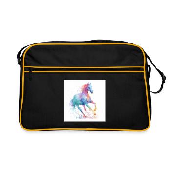 Cheval aquarelle arc-en-ciel - Sac Retro - noir/or - Devant