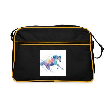 Rainbow Watercolor Gallop Horse - Retro Bag - black/gold - Front