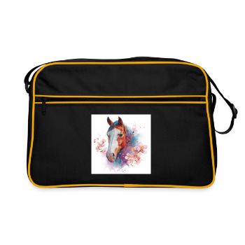 Watercolor Horse with Cherry Blossoms - Retro Bag - black/gold - Front