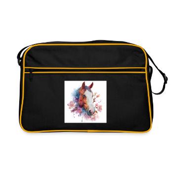 Watercolor Horse Blossom Portrait - Retro Bag - black/gold - Front