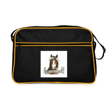 Poney couronné à fleurs - Sac Retro - noir/or - Devant