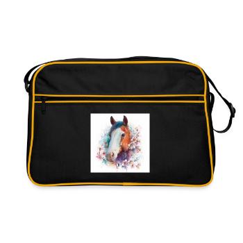 Watercolor Horse Bloom Portrait - Retro Bag - black/gold - Front