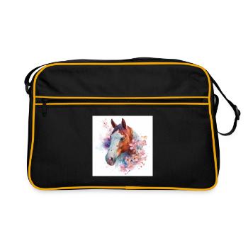 Watercolor Horse Bloom - Retro Bag - black/gold - Front