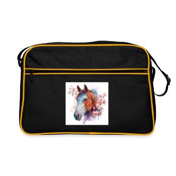 Watercolor Horse and Blossoms - Retro Bag - black/gold - Front