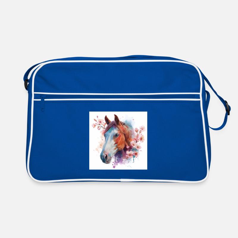 Aquarell Pferd und Blüten Retro Tasche