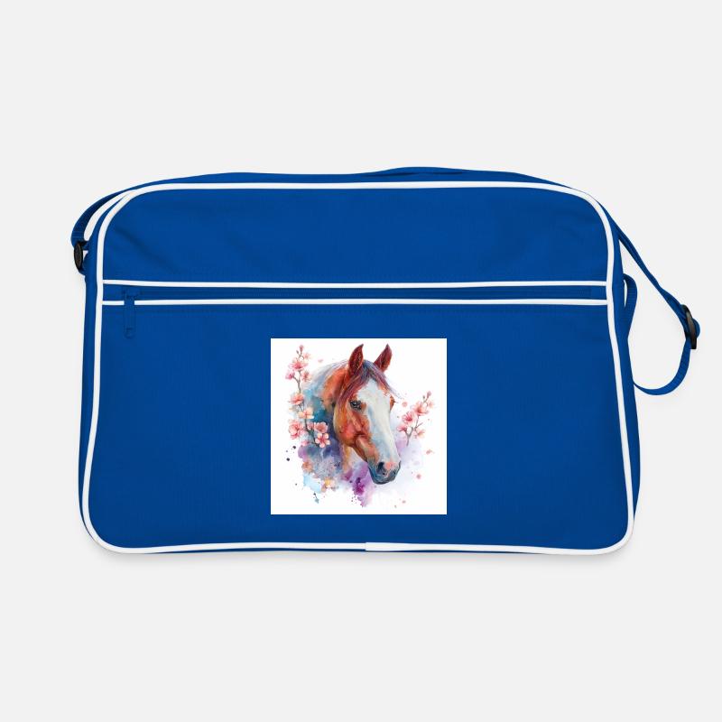 Aquarelle Cheval et Fleurs Sac Retro