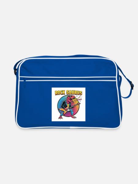 Rock Saurus Gitarrenheld - Retro Tasche - Blau/Weiß - Vorne