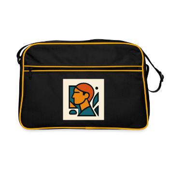 Blue Orange Geometric Portrait - Retro Bag - black/gold - Front