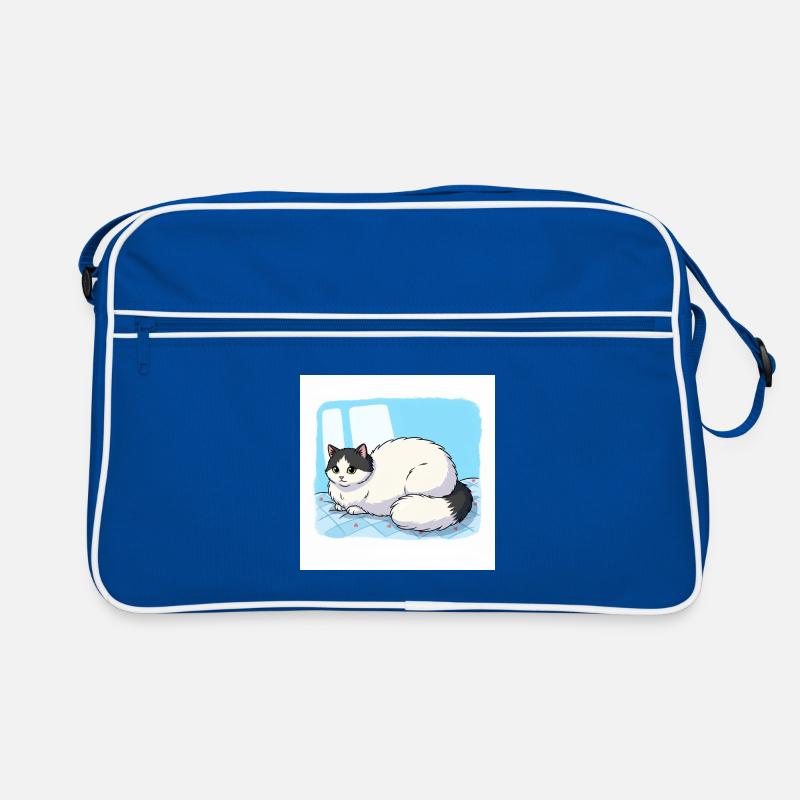 Furry Cat on Blue Plaid Retro Bag