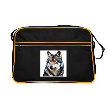 Portrait of a wolf with yellow eyes - Retro Bag - black/gold - Front