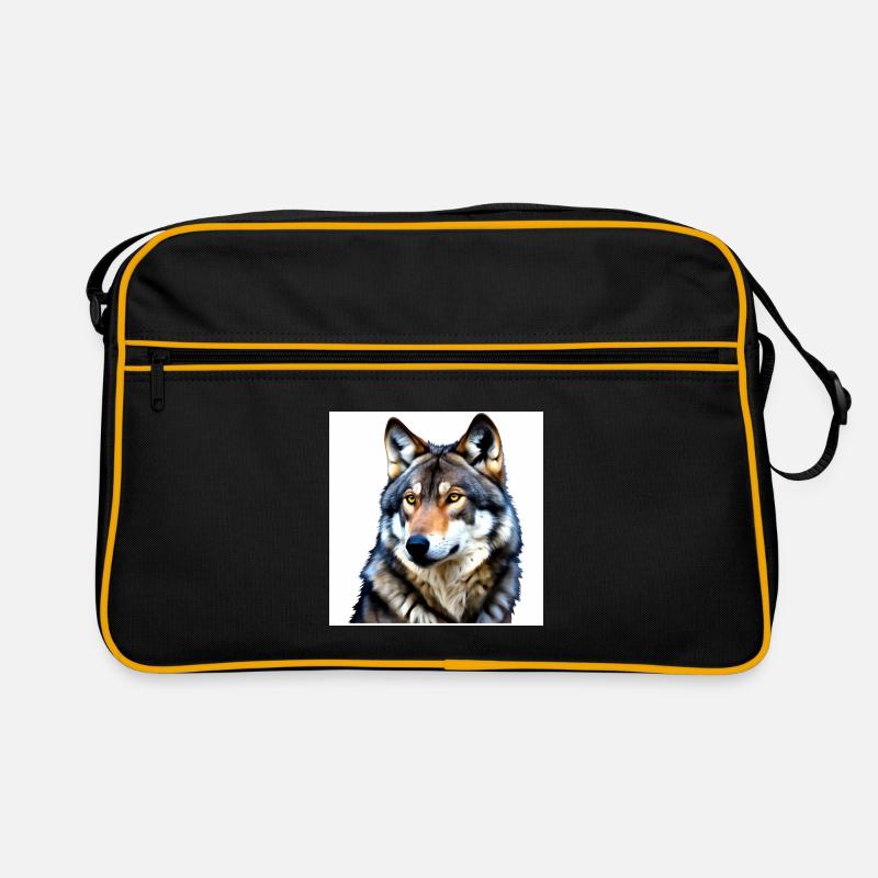 Porträt eines Wolfes mit gelben Augen - Retro Tasche - Schwarz/Gold
