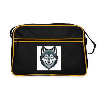 Wolfskopf – stilisierte Illustration - Retro Tasche - Schwarz/Gold - Vorne