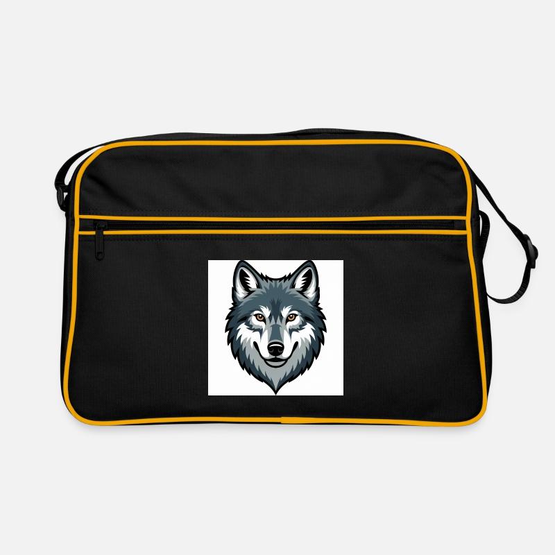 Wolfskopf – stilisierte Illustration - Retro Tasche - Schwarz/Gold