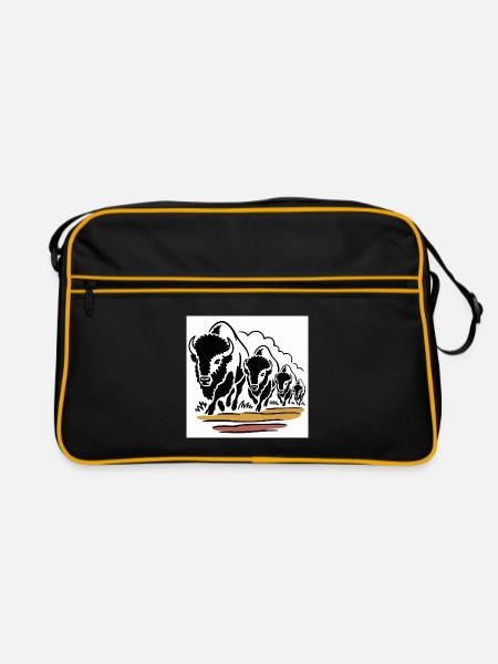 Buffalo horde on the move - Retro Bag - black/gold