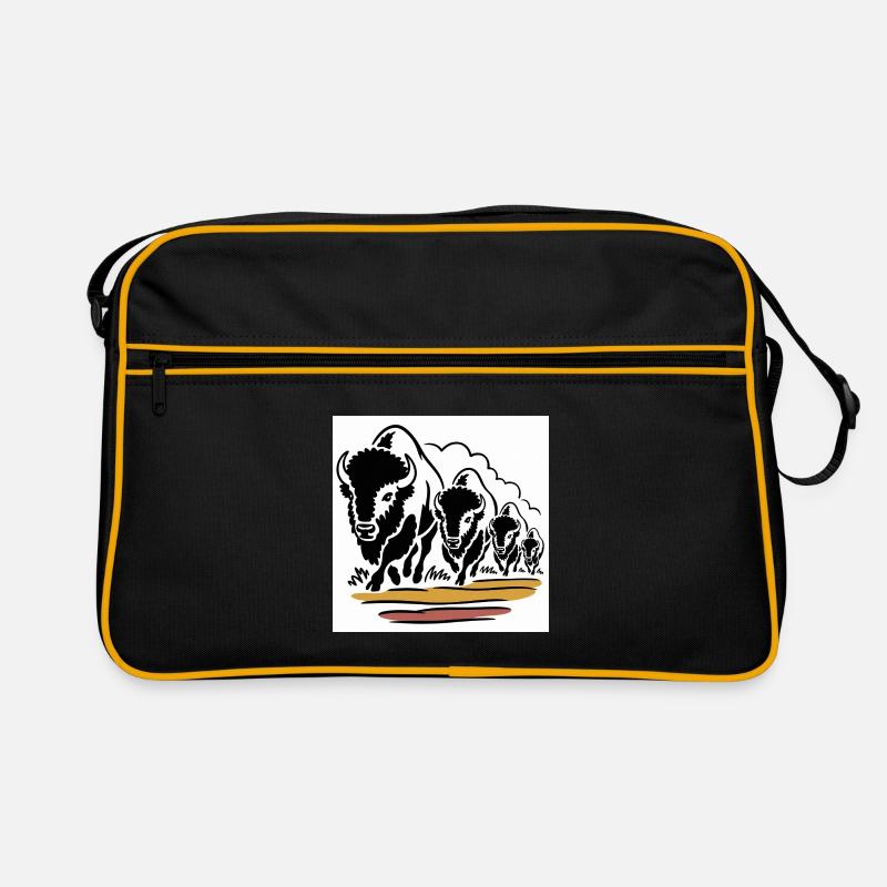Büffelhorde in Bewegung Retro Tasche