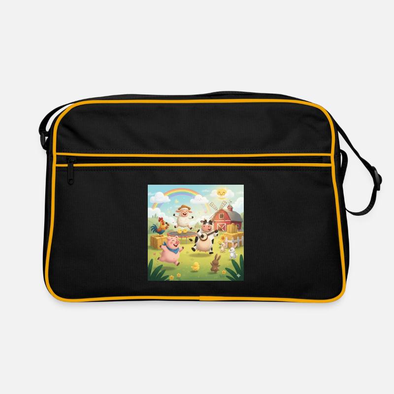 Scène joyeuse dans le jardin avec des animaux et de la musique Sac Retro