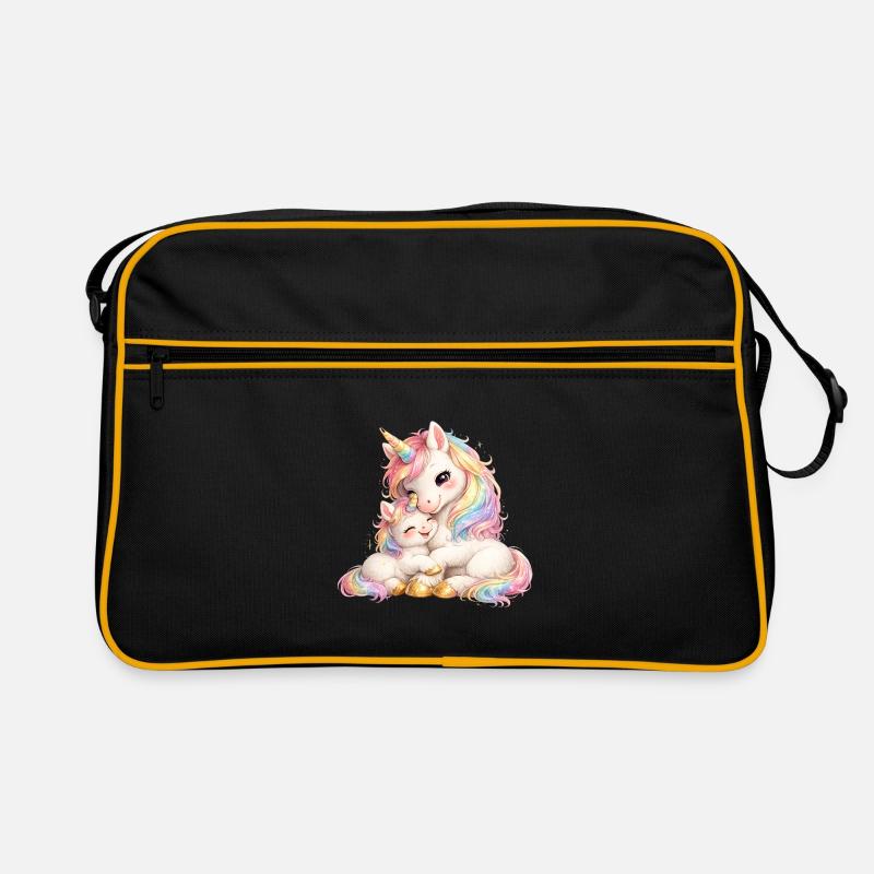 Mama-Einhorn kuschelt mit ihrem Baby Retro Tasche