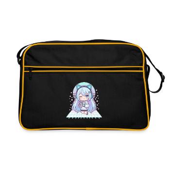 Joueur de Kawaii avec des oreilles de chat - Sac Retro - noir/or - Devant