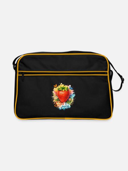 Sweet & juicy Strawberry Watercolor Art - Retro Bag - black/gold - Front