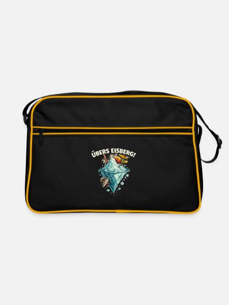 Übers Eisberg! Lustiges Cocktail Shirt - Retro Tasche - Schwarz/Gold - Vorne